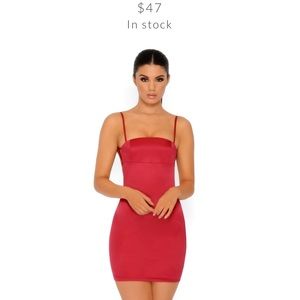 CUTTING SHAPES SATIN MINI DRESS IN BERRY RED